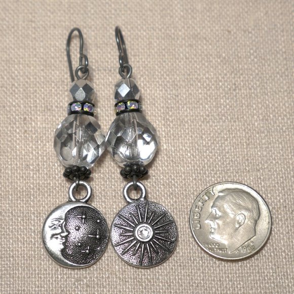 Hand Crafted Handmade Earrings Pewter & Niobium Moon & Stars Long Earrin… - Picture 3 of 5